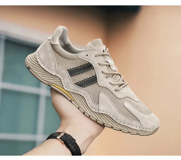 

Minimalist wide-toed shoes for men, genuine leather lace-up comfortable walking shoes, low-top fashionable casual sneakers men