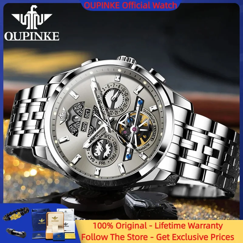

OUPINKE 3251 Luxury Original Men Automatic Mechanical Watch High end Flywheel Hollow Men Watch Waterproof Business Sports Watch
