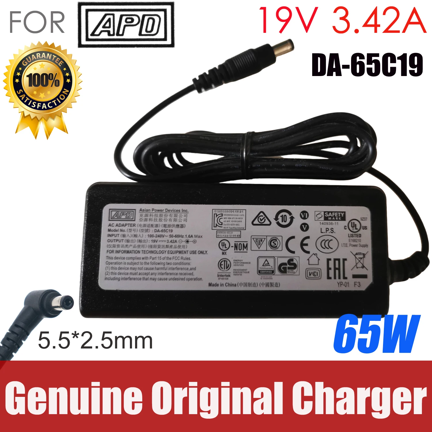 

Original APD 19V 3.42A 65W AC Adapter DA-65C19 DA-65A19 NB-65B19 Charger For DELL 5010 7020 NUC 7ICJYH Laptop Power Supply