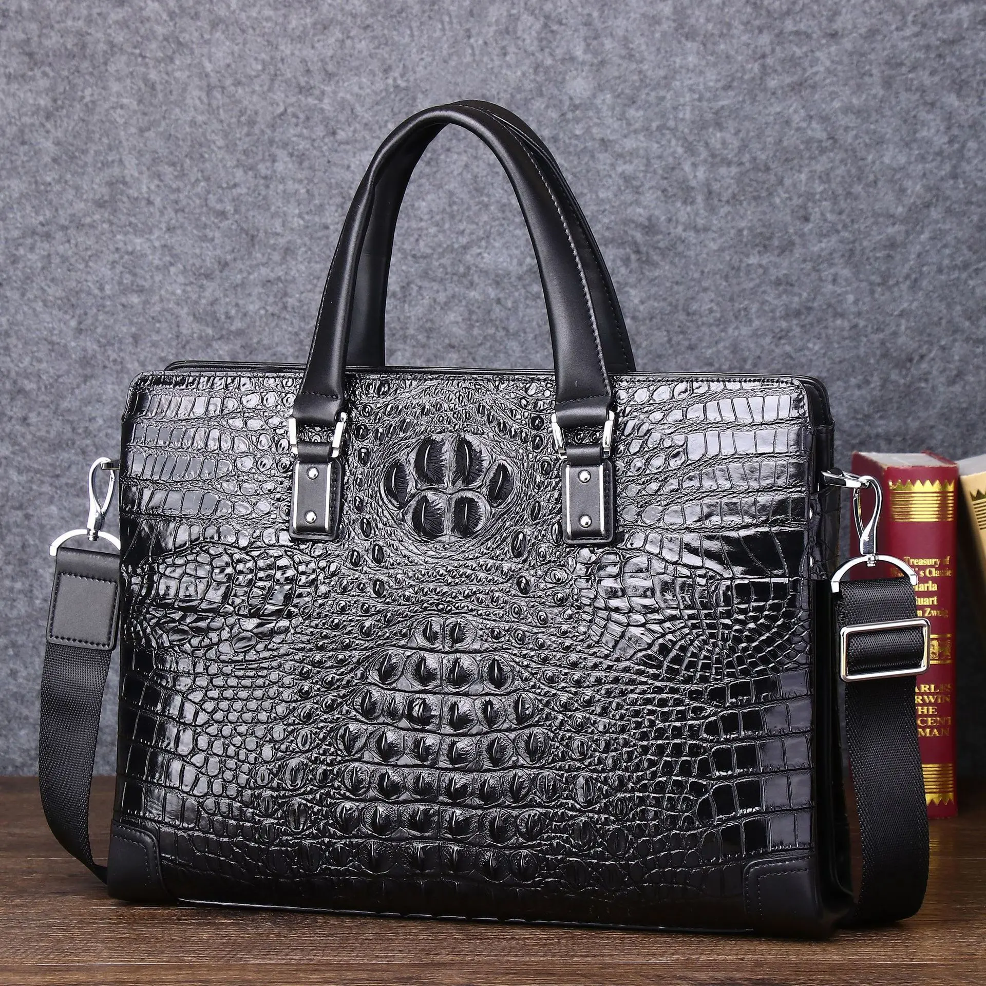 Men's Briefcase Bag Men Crocodile Leather Messenger with Large Capacity Multi Layered Hand Business One Shoulder Diagonal Cross