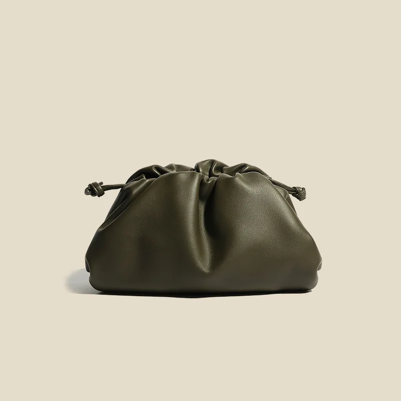 Brand Leather Cloud Bag Women Soft Ruched Dumpling Bags Versatile Shoulder Crossbody Handbag for Female 88894