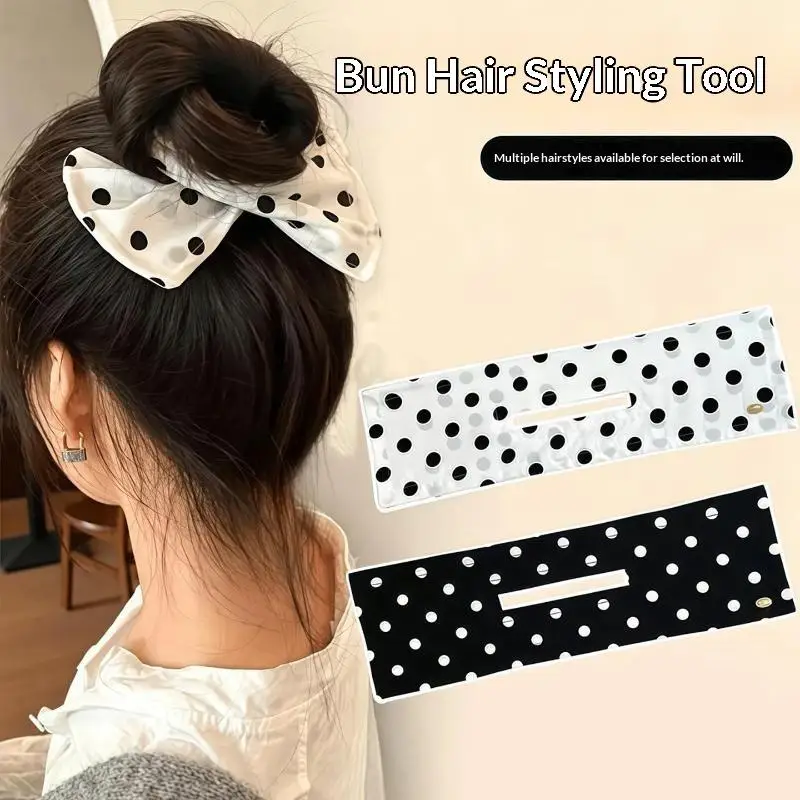 Polka Dot Hair Bun Maker Cute Bow Design Easy Use Perfect For Daily Wear Work Dates Parties And Outings