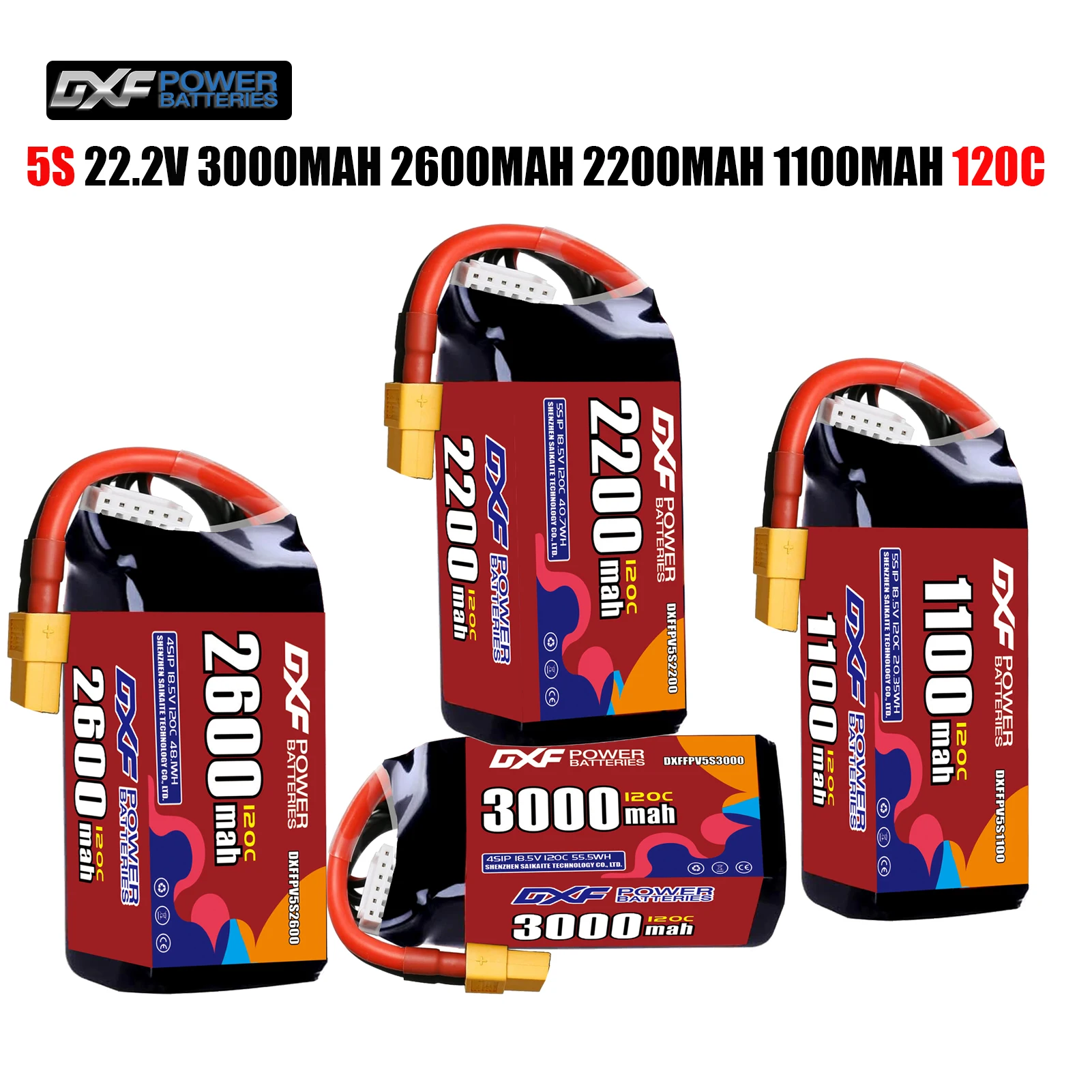 

DXF Lipo 5S аккумулятор 18,5 В 2600 мАч 3000 мАч 2200 мАч 1100 мАч 120C с разъемом XT30 XT60 JST для FPV вертолета, квадрокоптера, дрона