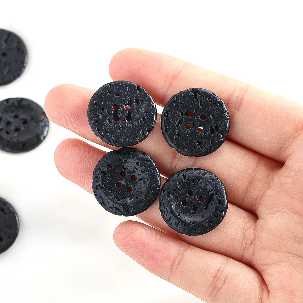 1PC 22mm Volcanic Stone Buttons Black 4-hole Flat Back Buttons Sewing Craft Scrapbooking Decoration Shirt Clothing Accessories