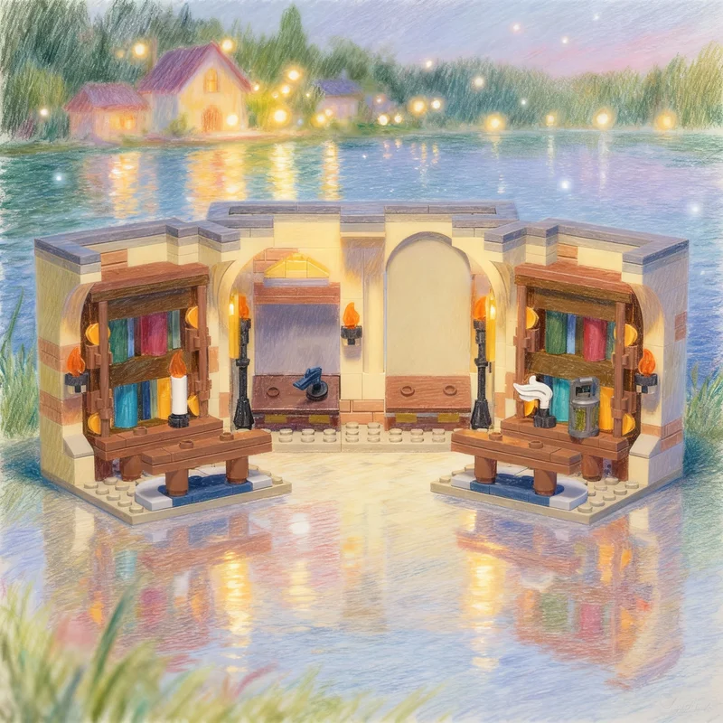 387pcs MOC Hogwarts Library Modular Streetscape Harry Model Building Toy Blocks Construction Christmas Gift Creative Education