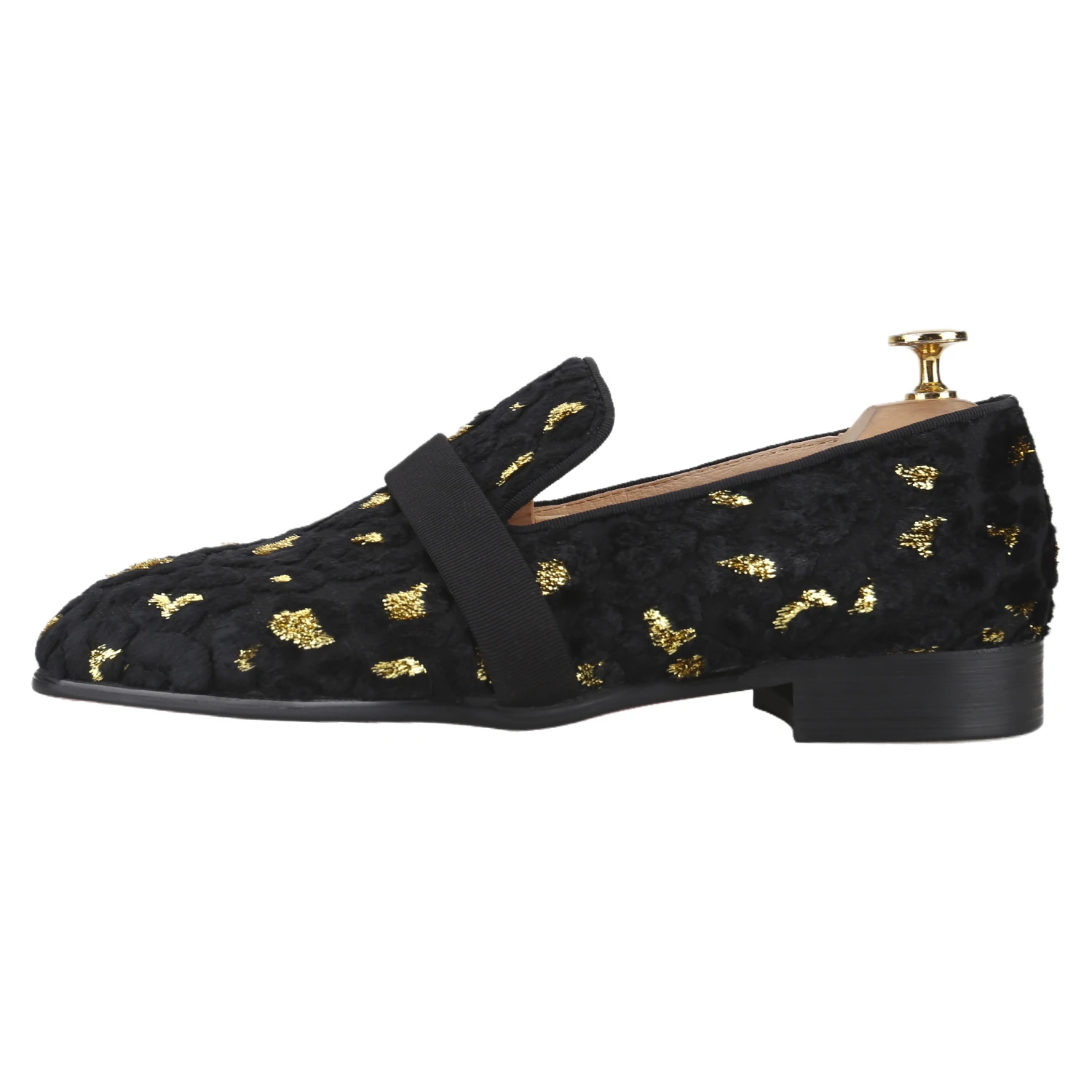 Piergitar Customized Golden Print Of Black Silk Velvet Men Loafers With Handmade Ribbon CL Brand Same Model Red Bottom Moccasins