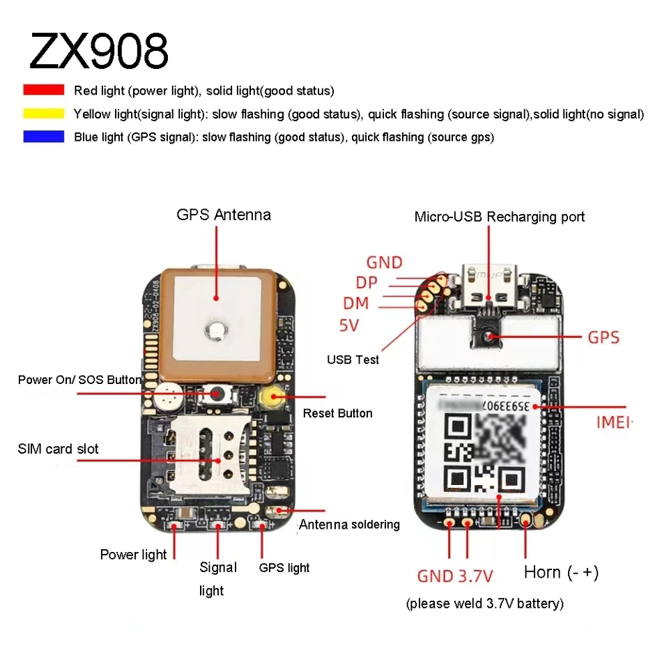 Mini GPS Tracker ZX905 2G + 4G Chip LTE CAT-1 Tracking PCBA GPS