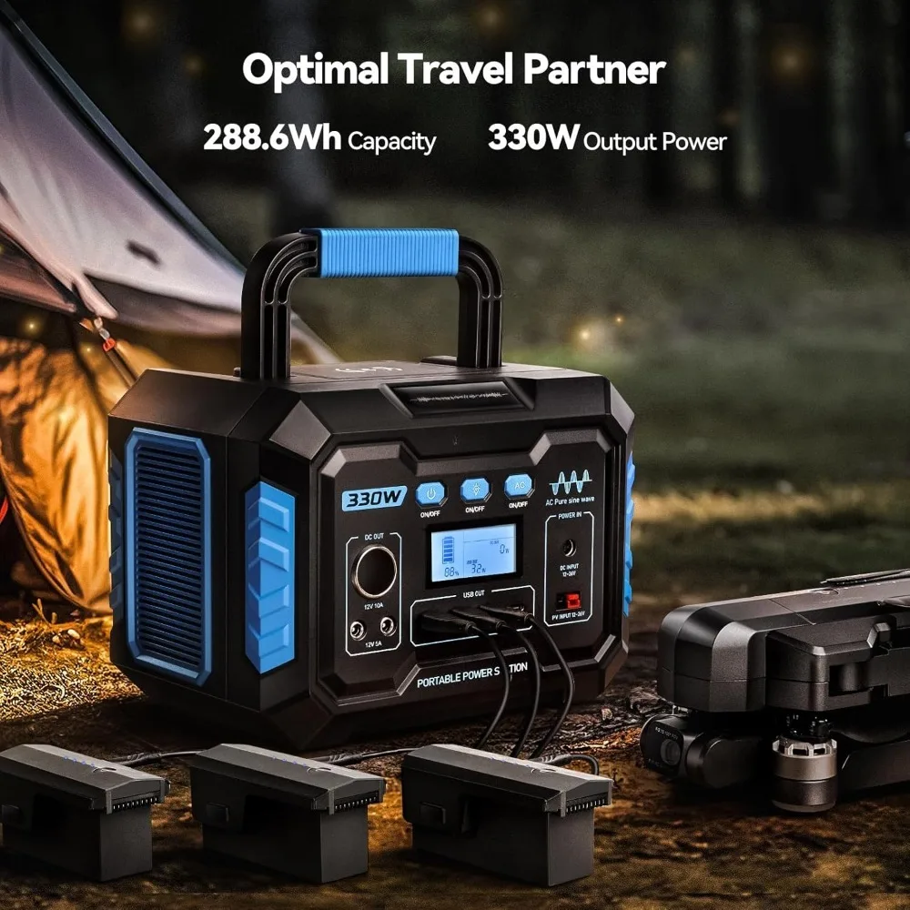 R299 Portable Power Station 330W, 288.6Wh 9-Port Portable Generator with Flashlight, Wireless Charging, 60W USB-C PD Output