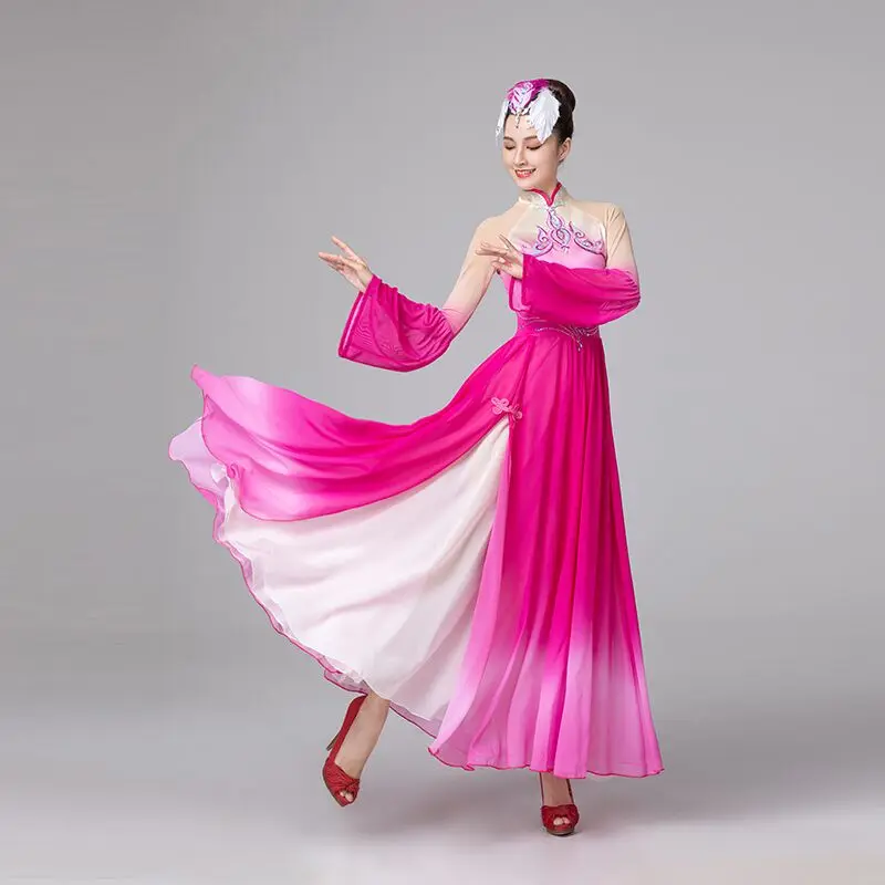 Pink Dress Flower Dance For Women Wedding Dance Performance Long Sleeve Classic Dress Styles In Fashion With Headwear