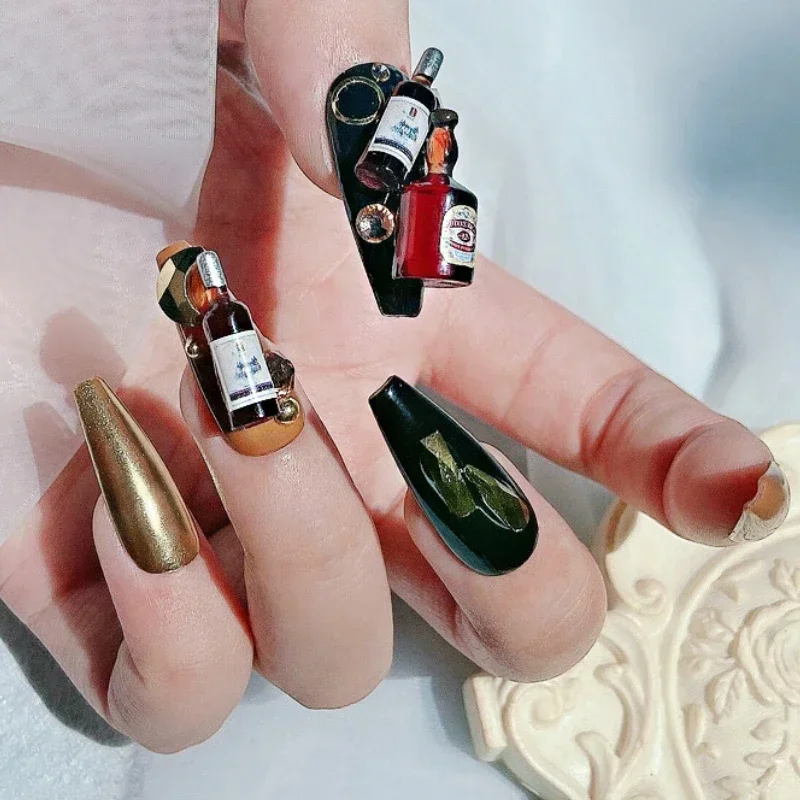 Delicate Luxury Stereo Mini Chic Champagne Red Wine Bottle 3D Nail Art Decorations Noble Manicure Tool DIY Accessories Wholesale