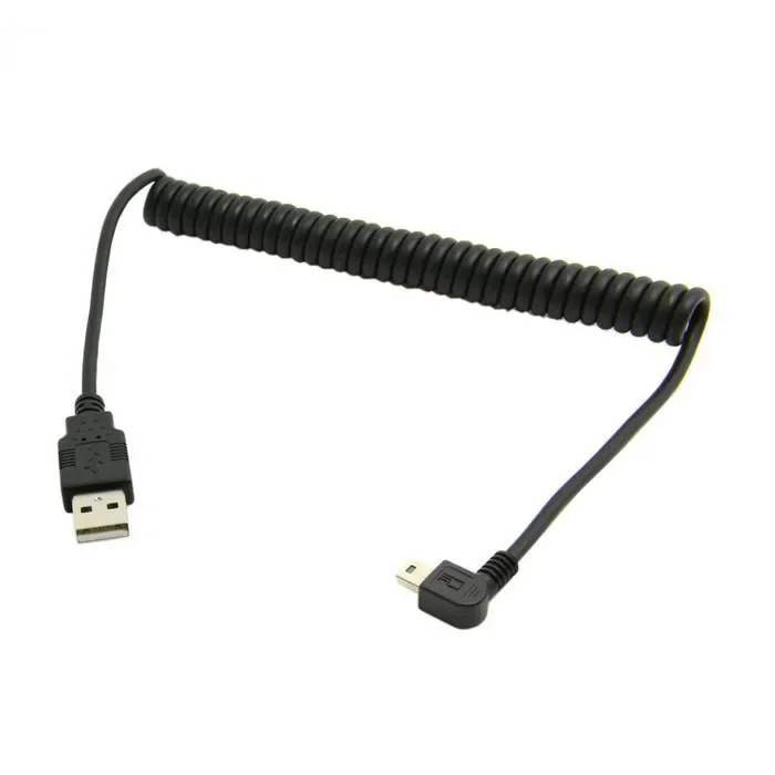 Ângulo enrolado usb tipo a macho para mini usb macho 90 graus 5pin b conector espiral estiramento cabo de dados 20cm