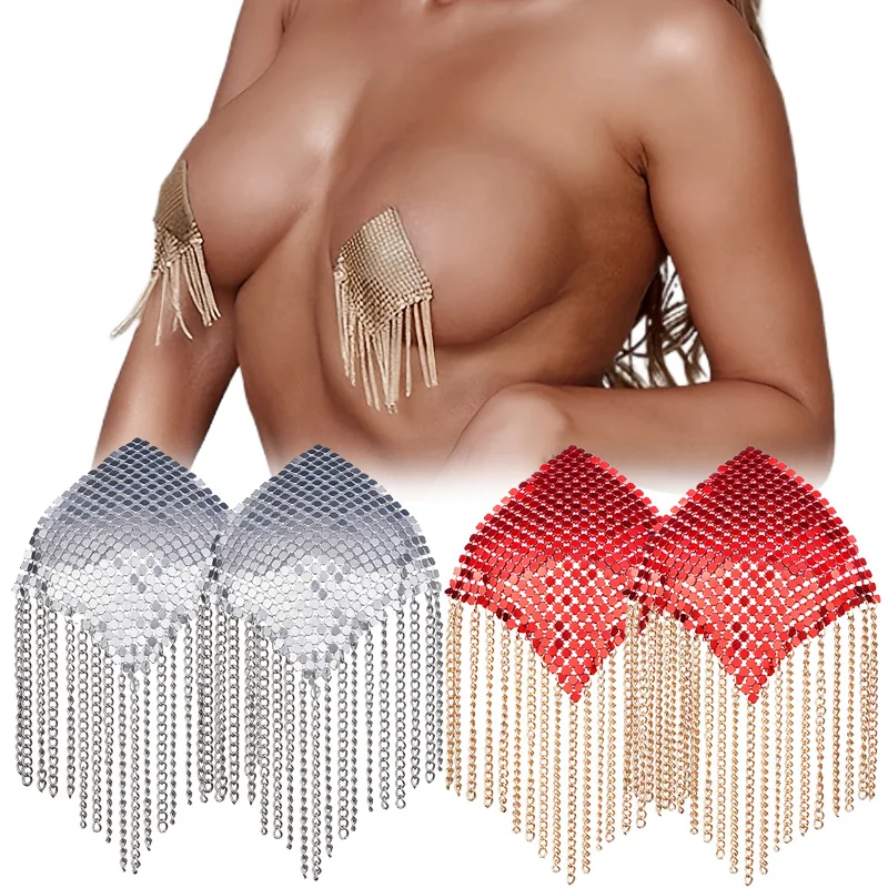 Autocollants de poitrine en métal auto-adhésifs pour femmes, couvertures de seins, gland sexy, réutilisables, fête, 1 paire