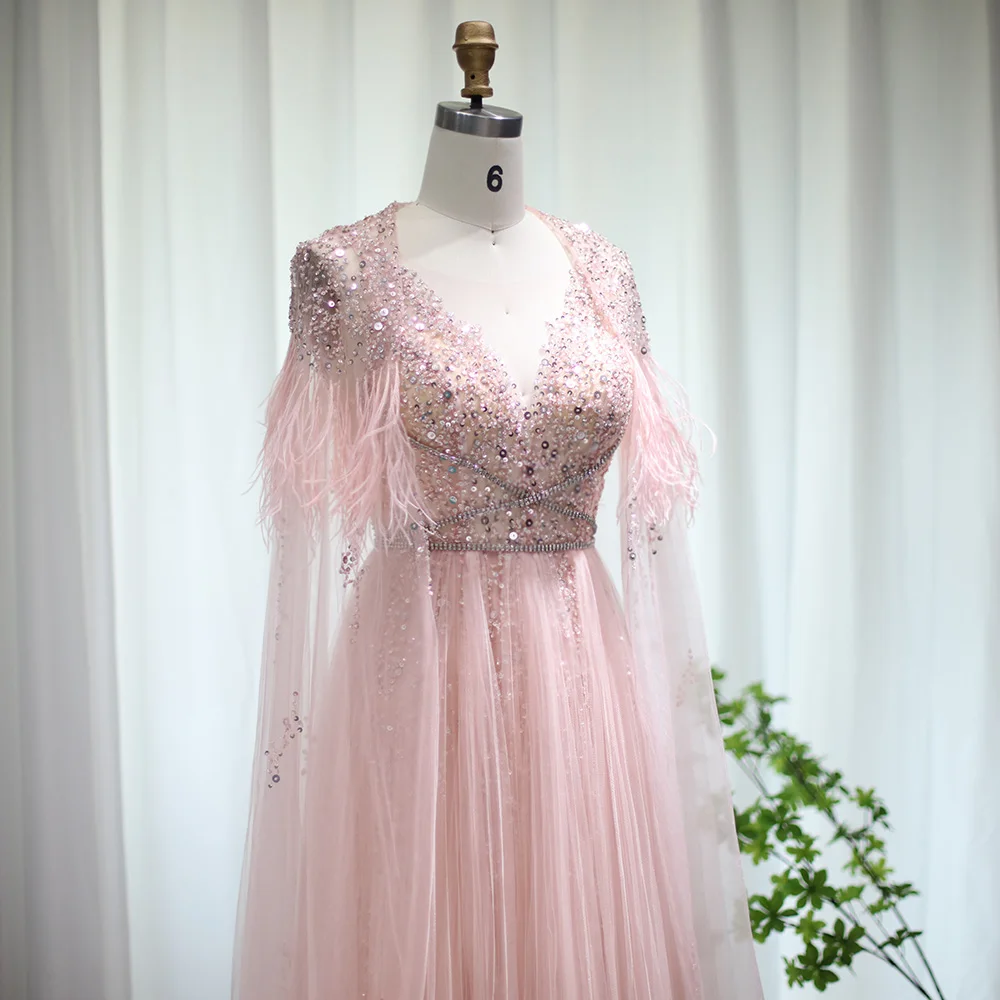 女性のための豪華なイブニングドレス,シルバーグレー,フェザー,ケープ,ゴールドのarabic,ウェディングドレス,フォーマルなプロム