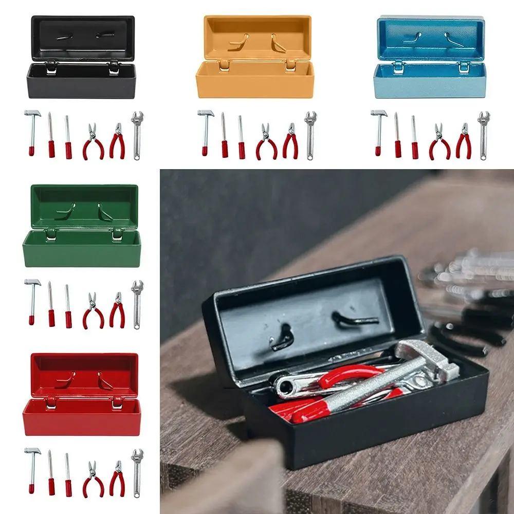 1:12 Scale Dollhouse Toolbox with Storage Box Multi-color Miniature Toolbox Screwdriver Hammer Wrench Mini Repair Tools