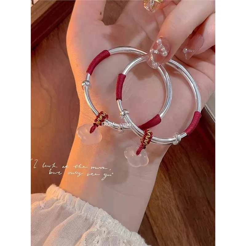 

Peace And Joy Bracelet S999 Solid Silver Bangle Fashionable Versatile Style