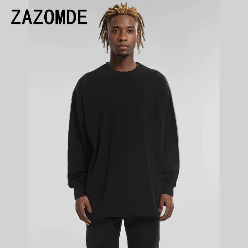 ZAZOMDE Solid Color Cotton Long Sleeve T-shirts Man O Neck T-shirts Oversize Long Sleeves Tops Tees High Quality Unisex Clothing