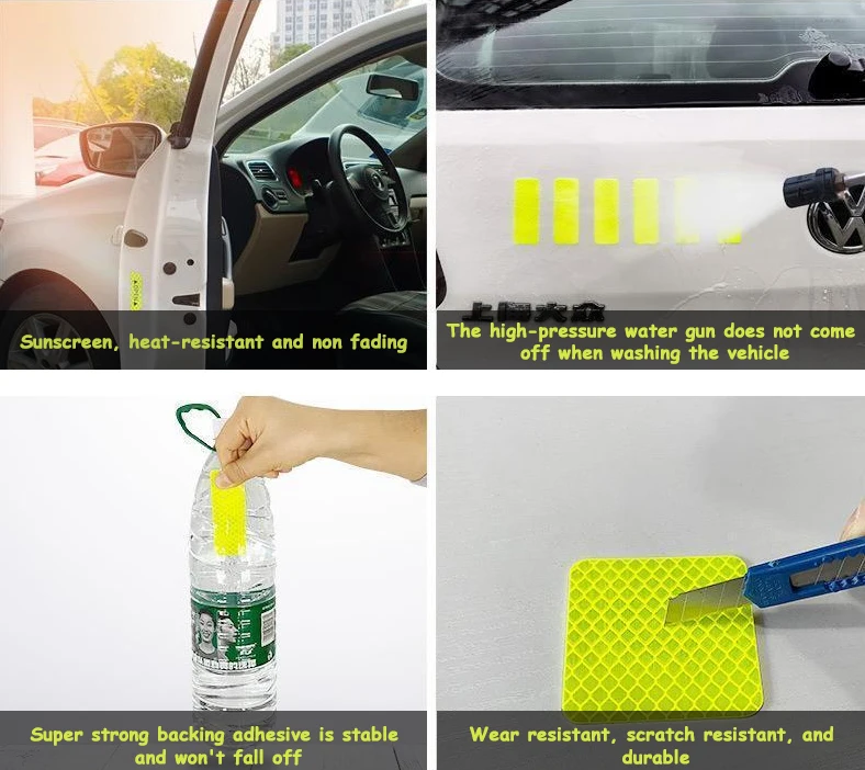 5 Stück/Set PET Warn-Aufkleber, wasserdicht, leuchtend, Anti-Kollisions-Aufkleber, Auto-Nachtreflektierende Aufkleber, Verkehrssicherheitszeichen – Detail 10