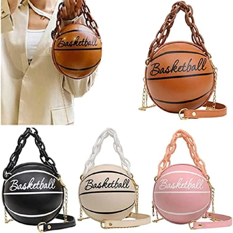 Women Shoulder Bag PU Leather Chain Basketball Bag New Letter Print Teenagers Handbag Fashion Crossbody Bags Female