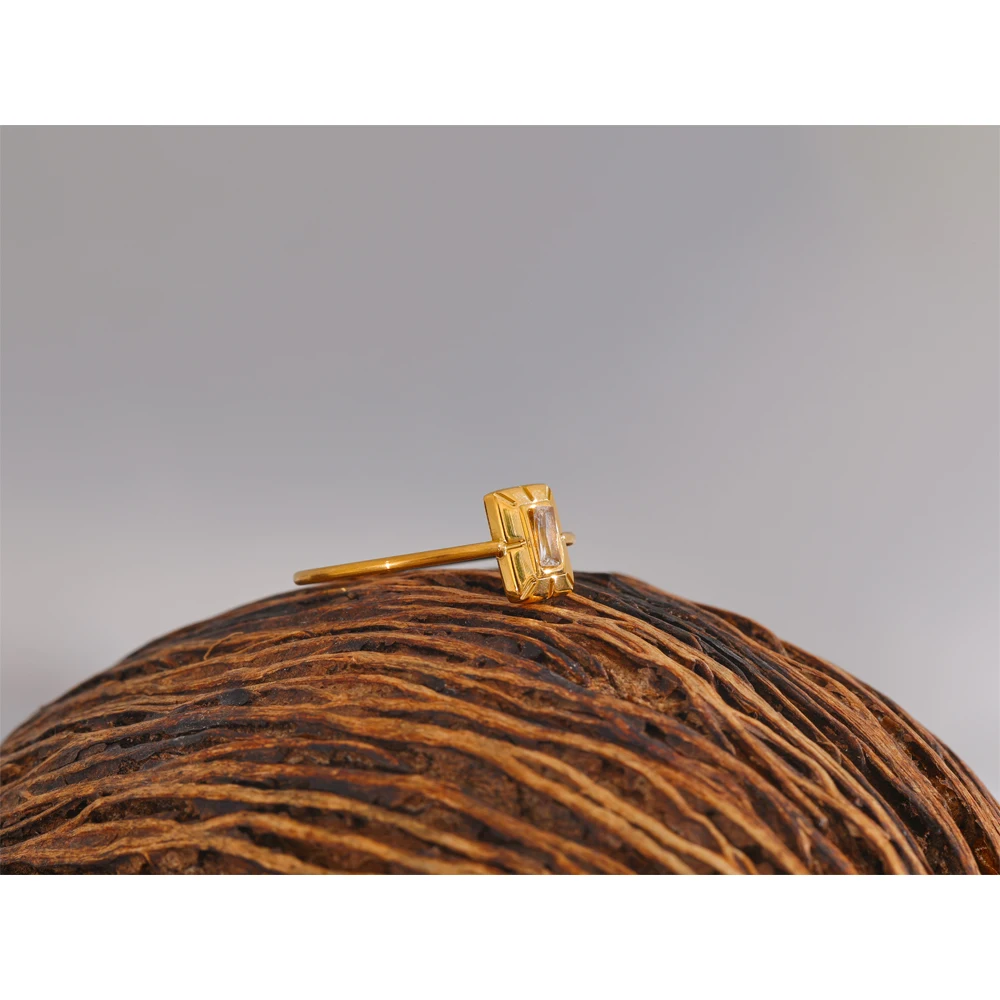 Yhpup Thin Stainless Steel Square Cubic Zirconia Gold Color Ring Chic Metal 18K PVD Plated Jewelry New