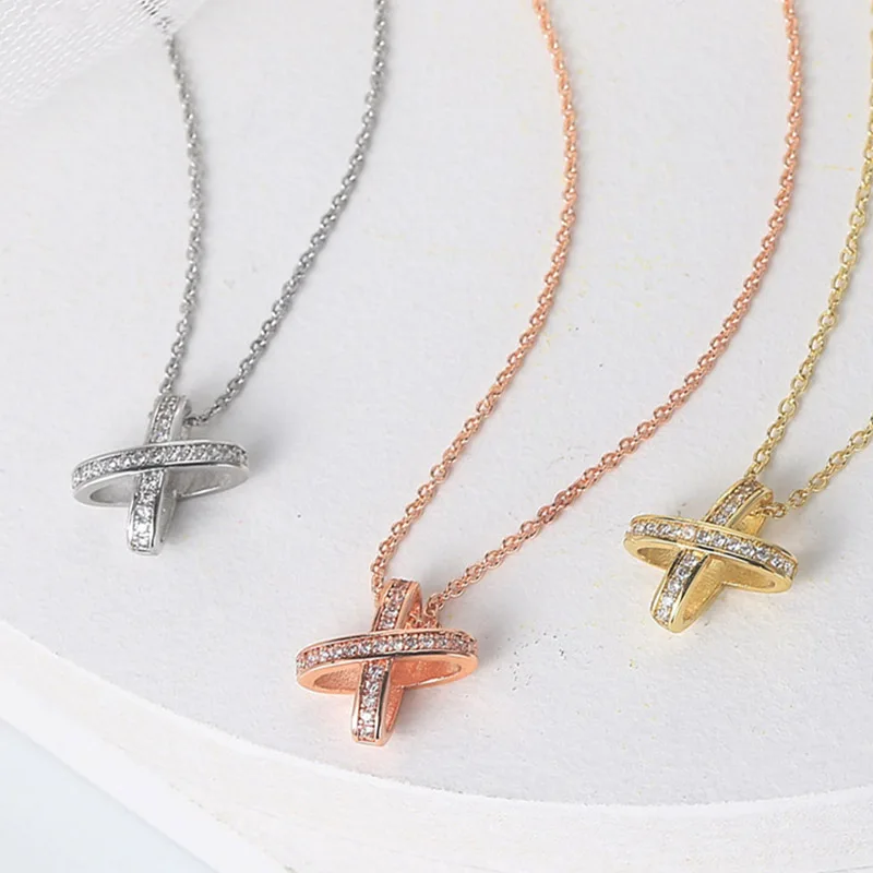 X Cross Pendants Necklace for Women Aesthetic Crosses Rose Gold Color Choker Chain on Neck Collar Necklace Fashion Jewelry N205