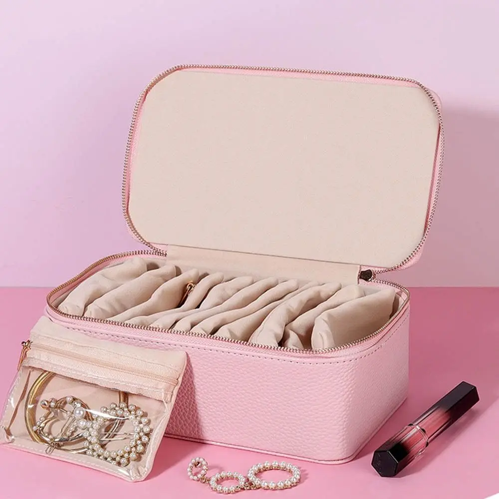 

Simple Dustproof PU Jewelry Box Organizer with 12 Small Pouches Jewelry Display Box PU Leather Jewelry Storage Case Women