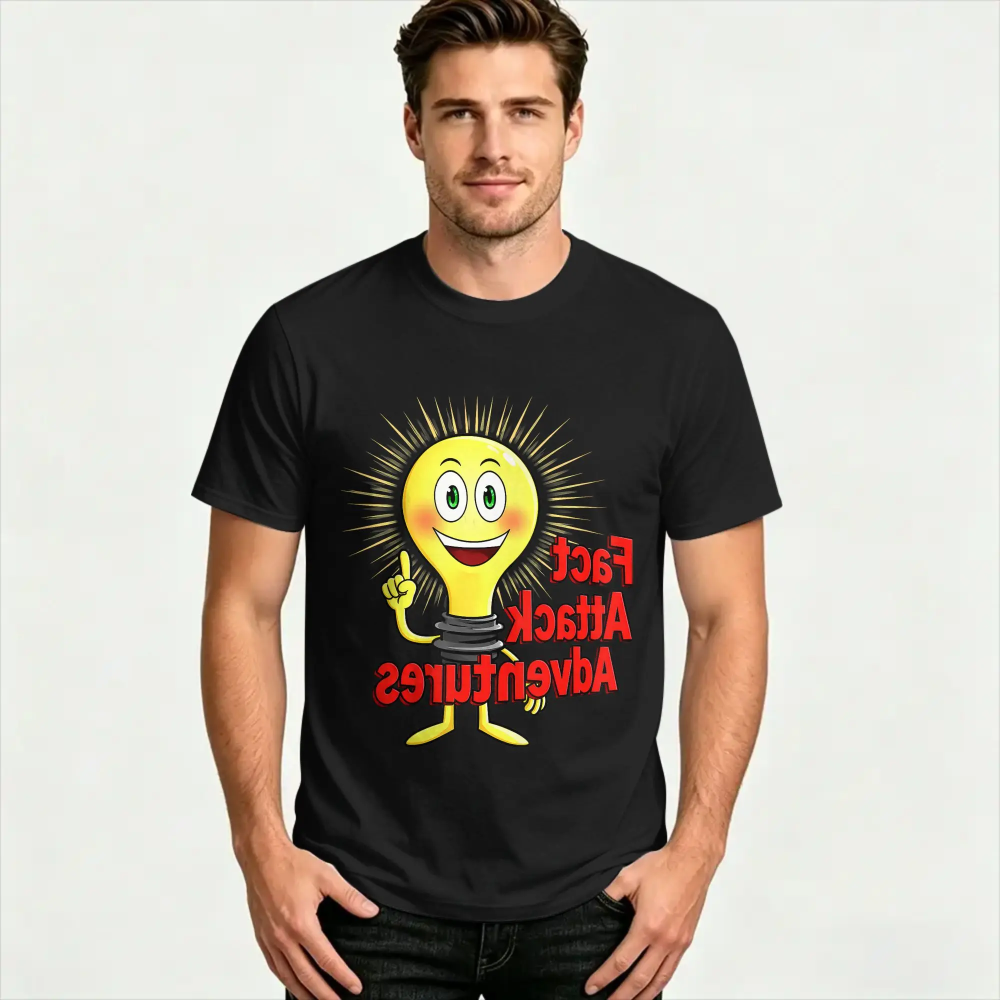 Men T-Shirts Fact Attack Adventures Novelty 100% Cotton Tee Shirt Short Sleeve  T Shirts Crew Neck Tops Graphic