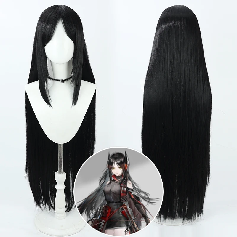 

Game Arknights Ines Cosplay Wig 100cm Long Black Heat Resistant Synthetic Hair Halloween Role Play Party Carnival + Free Wig Cap