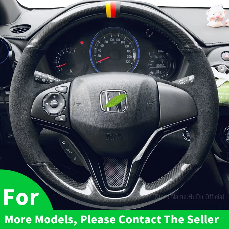 Customized Leather Car Steering Wheel Cover For Honda Fit City Jazz HRV HR-V Vezel Black Carbon Fible Braid For Steering Wheel