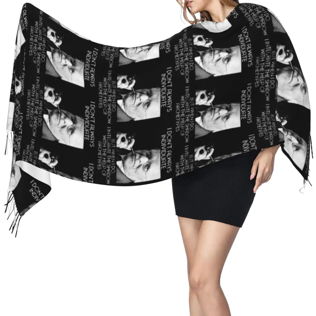 

Carl Jung - шарф с кисточками Individuate 2, женские мягкие теплые шали и накидки, большая осенне-зимняя шаль