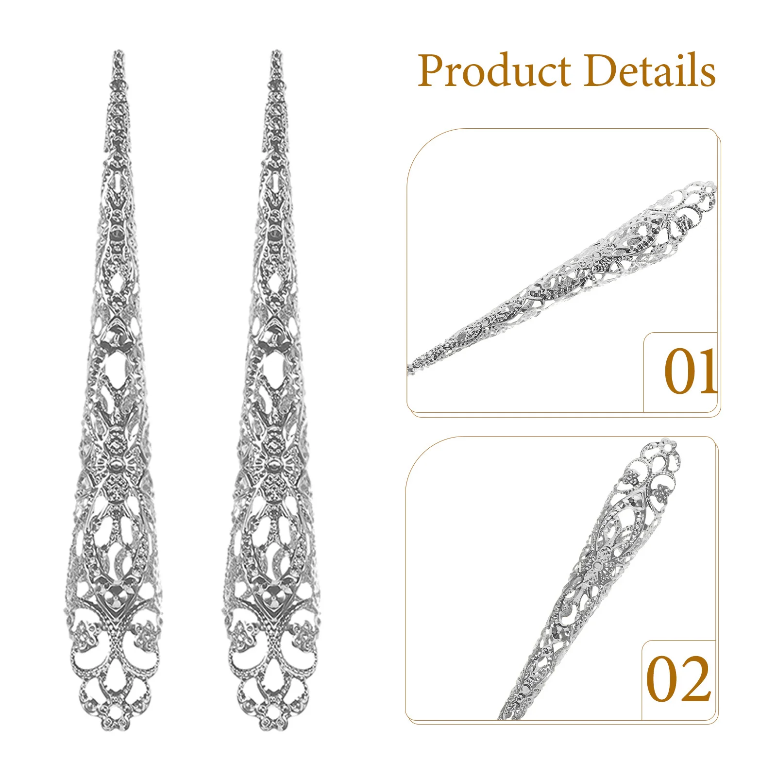 20 stuks Gothic Nail Claw Ringen Holle Metalen Kunstnagels voor Vrouwen Halloween Kostuum Props Vintage Vingertop Sieraden Party