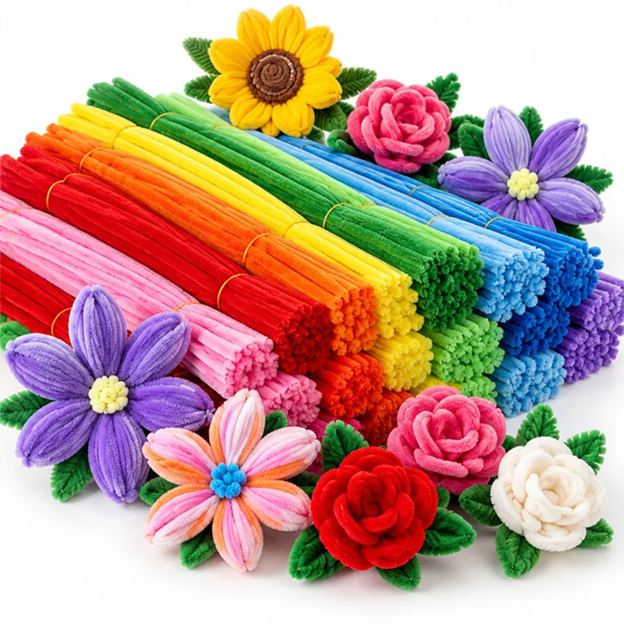 60/176/494pcs Random Colorful Chenille Stems Pipe Cleaners Flexible Fuzzy Twist Rods DIY Bouquet Handicraft School Art Party XJM