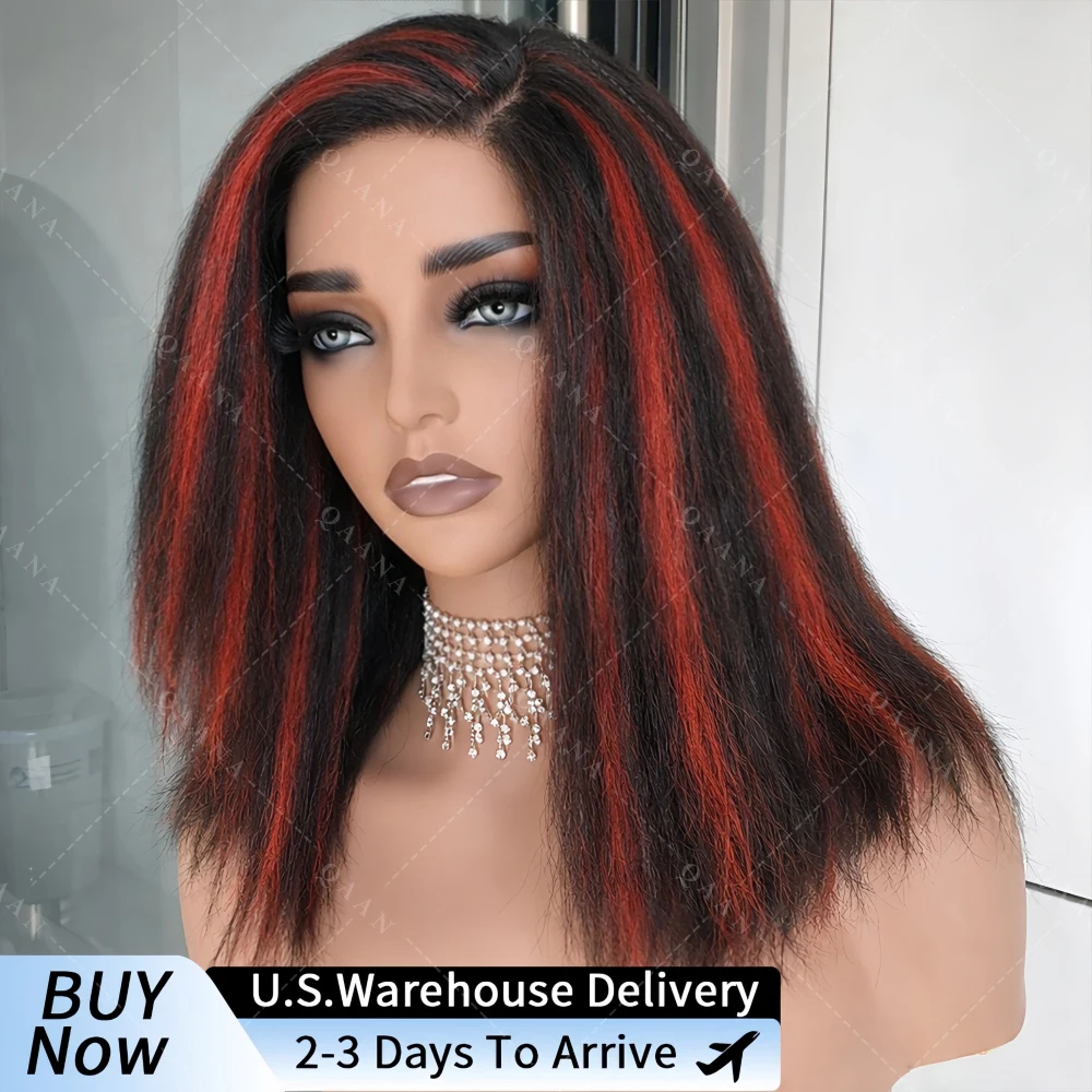 

Парик из натуральных волос, 200% плотности, прямой, с кудрями, с хайлайтами, кружевной, черный с красным, 13x4, ультраоблегающий, без клея, 5x5, кружевной парик