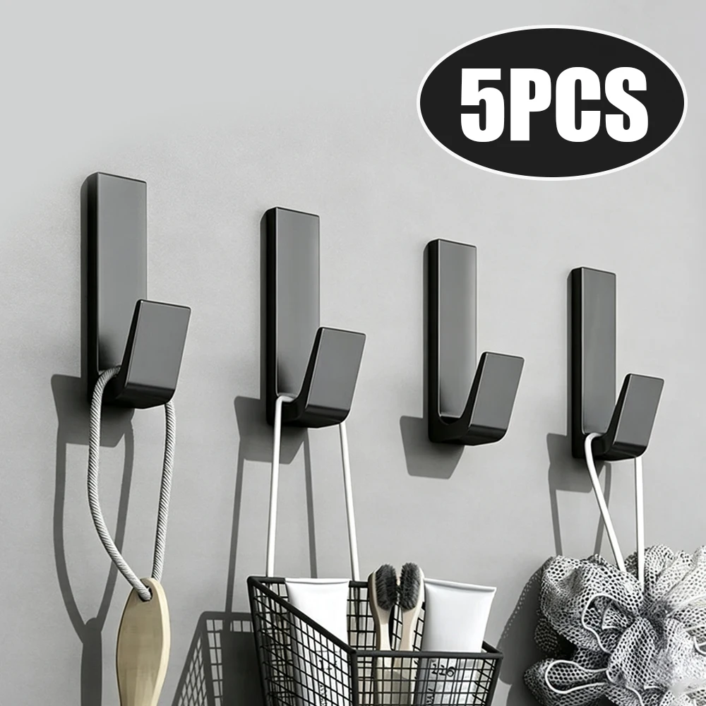 Black Self-Adhesive Wall Hooks For Hanging Keys Clothes Hanger 3M Robe Door Hook Sticky Rustproof Coat Towel Rack Bathroom Acces