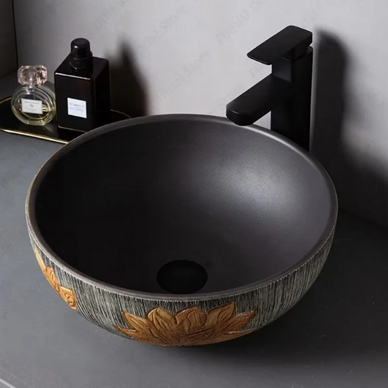 

CX471AA Retro Ceramic Porcelain Table Sink Lotus Flower Wash Basin Vanity Bowl Countertop Vessel Sink Bathroom Art Basin