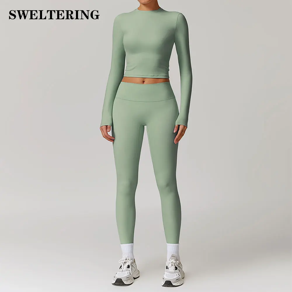 Yoga Suit 2PCS Sports Set Women Quick-Drying Gym Set Women Tracksuit Running Bra Workout Long Sleeve Sports Shirt Yoga Clothing