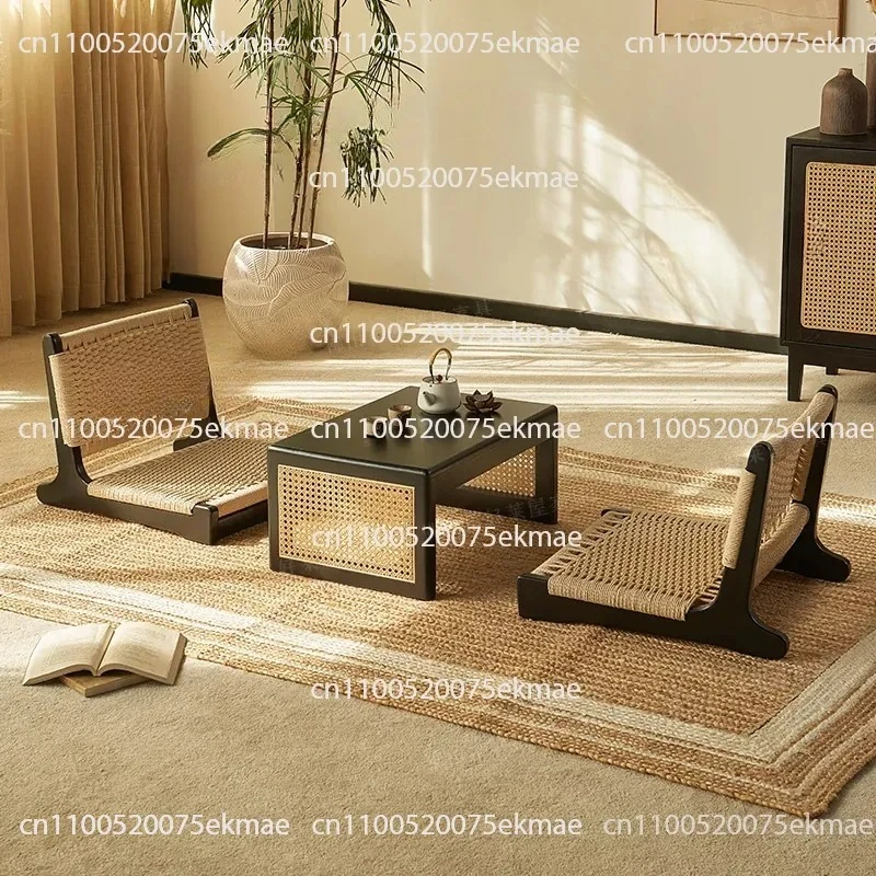 Tea Chair Rattan Tatami Seat and Room Bay Window Legless Chair Balcony Low Backrest Chair