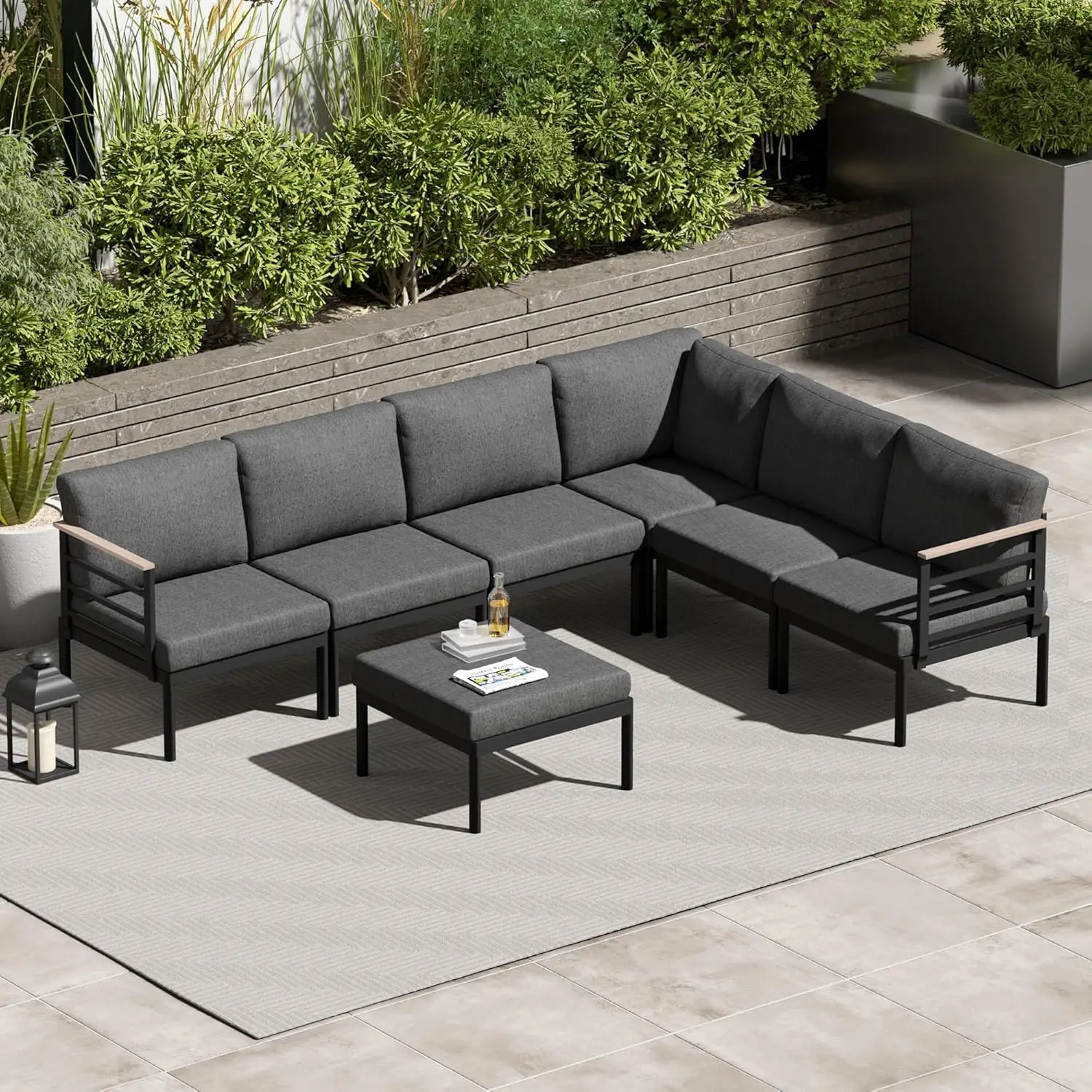 

Aluminum Patio Set with Cushion, Patio Conversation Set with Ottomans, Sectional Furniture Set, Sofa and Outdoor Sofa for Garden