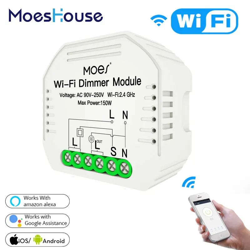 Moes DIY Smart WiFi Light LED Dimmer Interruttore a 1/2 vie Smart Life/Tuya APP Telecomando, funziona con Alexa Echo Google Home