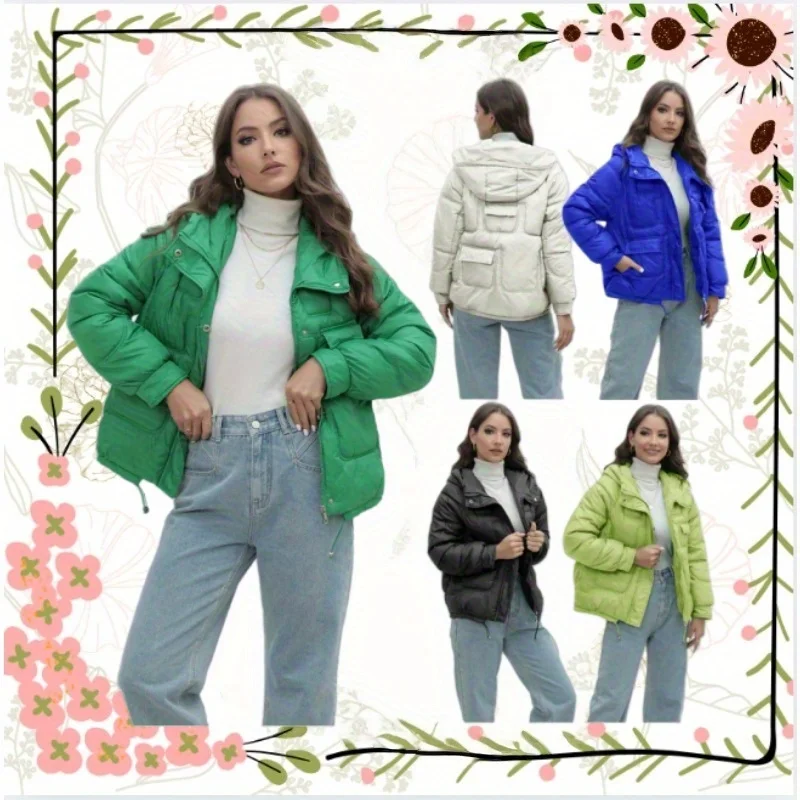 

Down Cotton Jacket 2025 Winter New Style for Women's Winter Thickened Cotton Jacket Bright Color Stand Collar Cotton Jacket