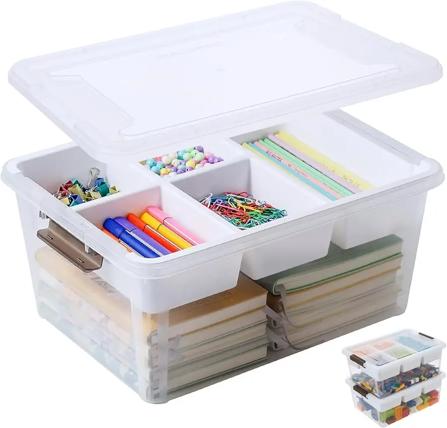

17 QT Plastic Storage Box with Removable Tray Craft Organizers and Storage Clear Storage Container for Organizing Bead, Tool, Se