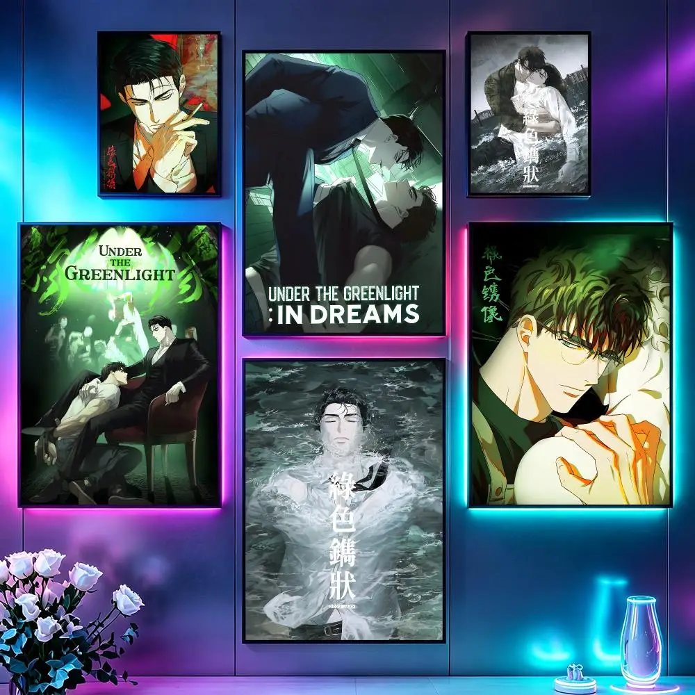 Under the Green LightS Poster Poster Sci Fi Cyberpunk HD Self Adhesive Wall Print Futuristic Home Game Room Decor Gift