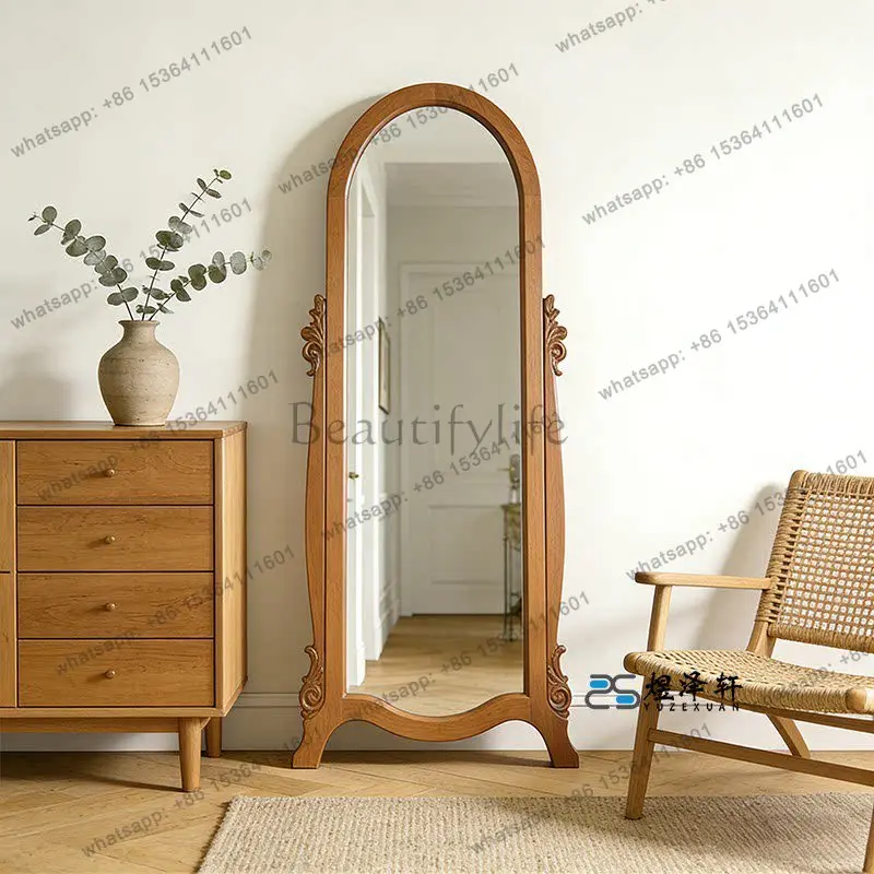 French arched floor-to-ceiling full-length mirror household bedroom antique full-length mirror American retro carving