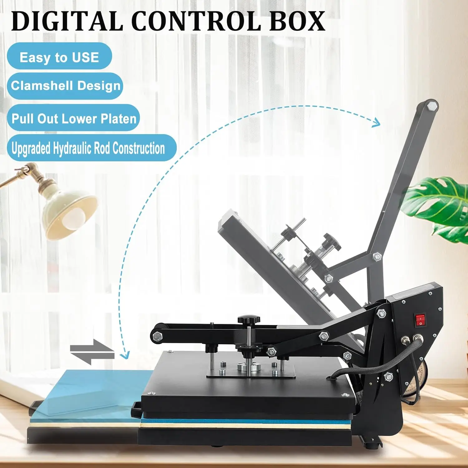 

Upgraded Heat Press 16x24 Inch, High Pressure Clamshell Heat Press Machine 1800W, Large Heat Press with Pull Out Lower Platen, D