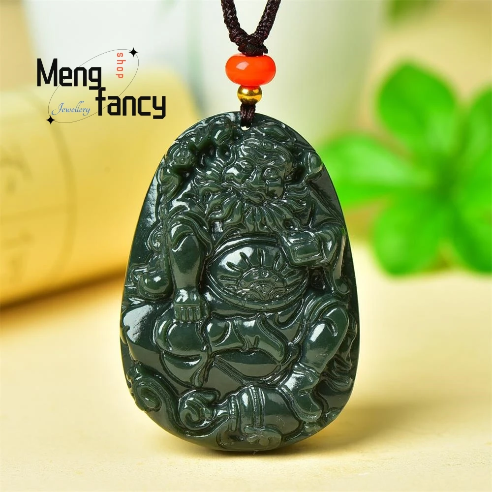 

Natural Hetian Blue Jade Zhong Kui Pendant Charms Fashion Retro Men Women Necklace Amulet Mascots Jewelry Luxury Holiday Gifts