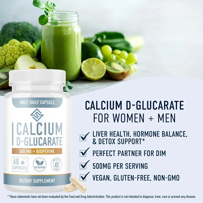 Cápsulas de gluconato de calcio D | |   500 mg de vegano puro para limpieza del hígado, metabolismo, equilibrio hormonal y apoyo menopausal