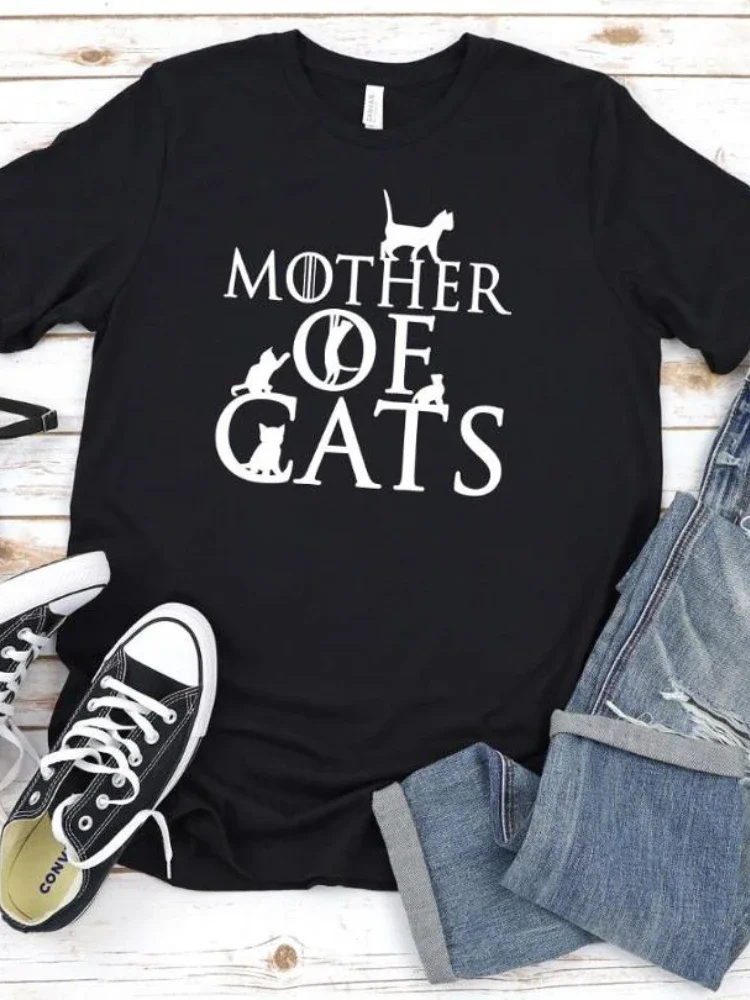 Madre di gatti Stampa T-shirt da donna Manica corta O Collo Maglietta da donna allentata T-shirt moda donna Top Vestiti Camisetas Mujer