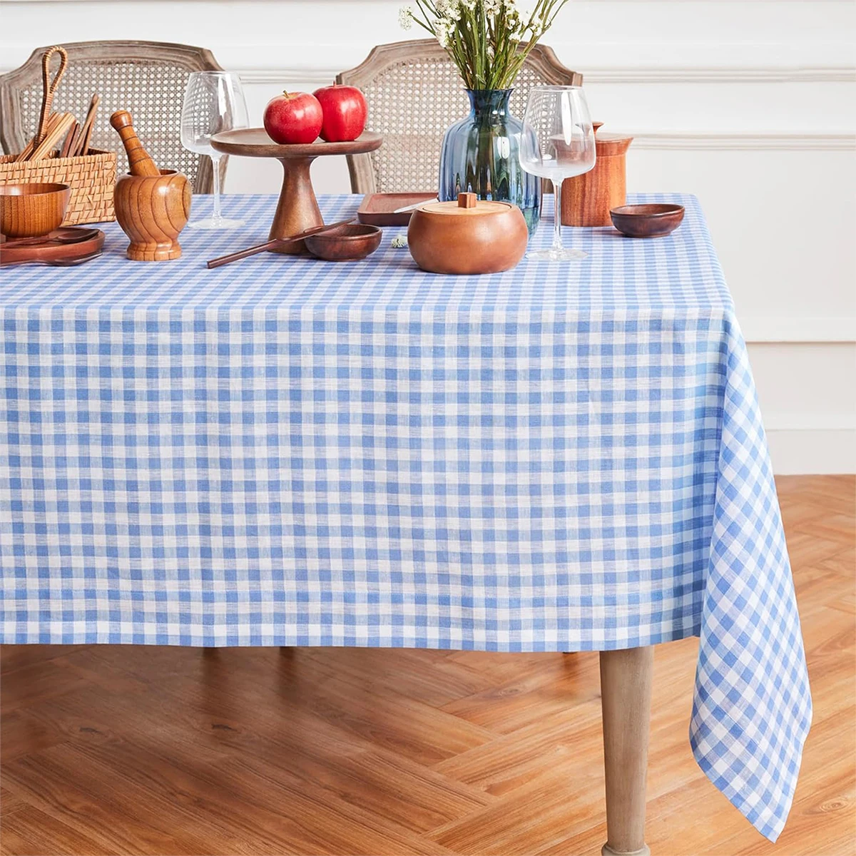 1 Piece Set, Modern Simple Blue Small Plaid Tablecloth, Japanese and Korean Style Minimalist Style Dinner Restaurant Table Mat Restaurant and Picnic Tablecloth