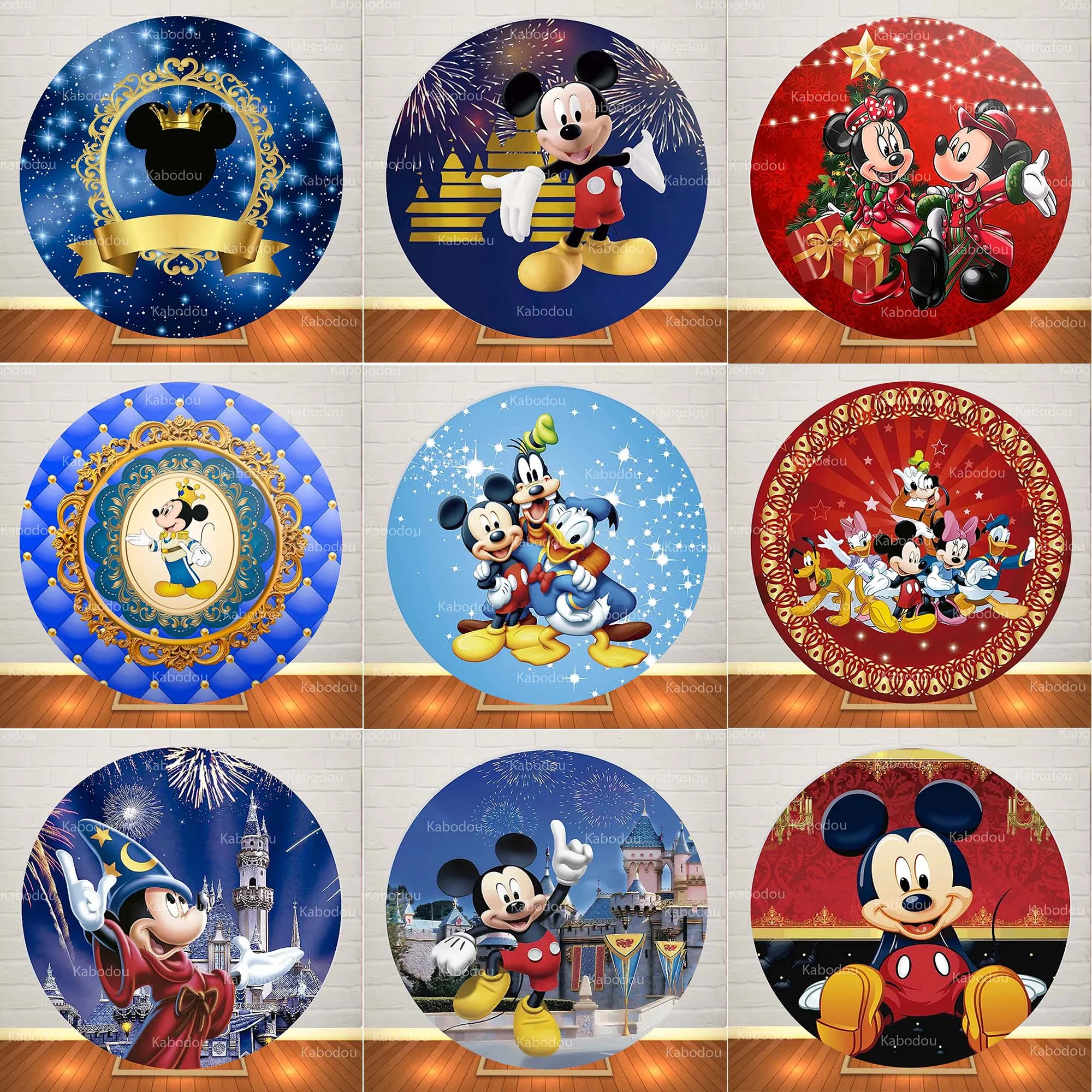 

Фон с Микки Маусом, круглый замок принца, Микки, украшение для дня рождения, детский душ, фон для фотосъемки, круг, реквизит для студии