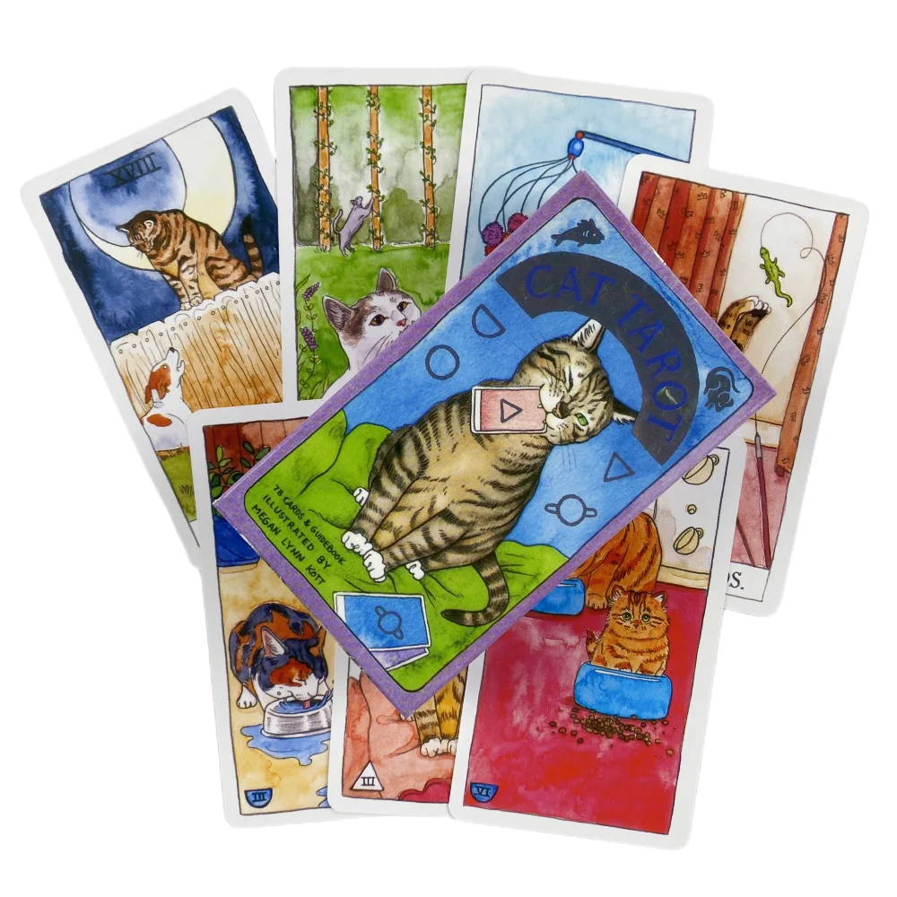 Cartas de Tarot de gato bonito, baraja A 78, oráculo, visión en inglés, edición de adivinación, juegos de Borad