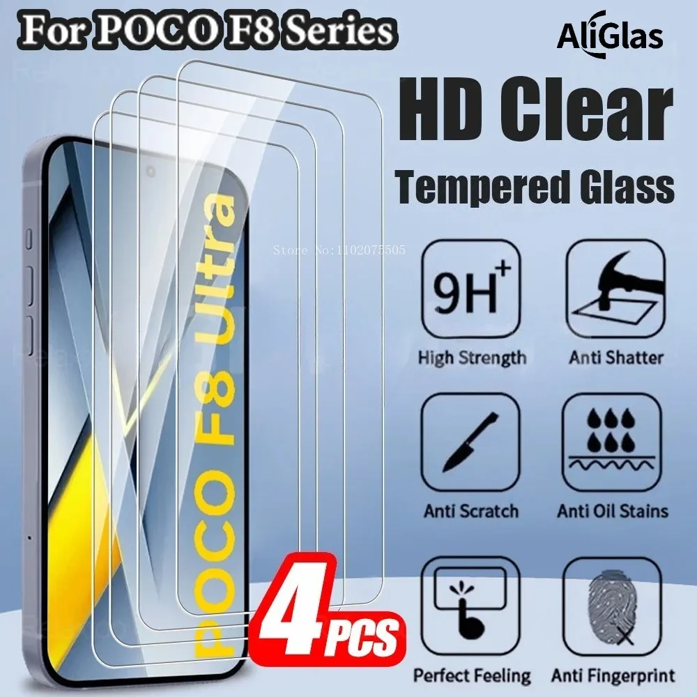 

4 шт. пленка из закаленного стекла для POCO F8 F7 Ultra Защитная пленка для экрана высокой четкости 9H Стеклянная пленка для Xiaomi POCO F7 F8 Pro